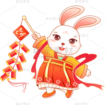 卡通感春节兔子元素贴纸
