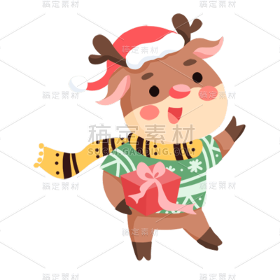 卡通感圣诞节麋鹿元素贴纸
