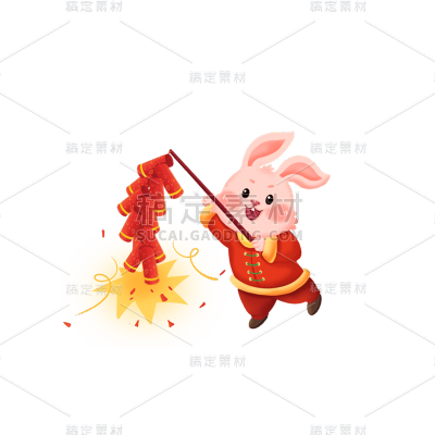 卡通感春节兔子元素贴纸