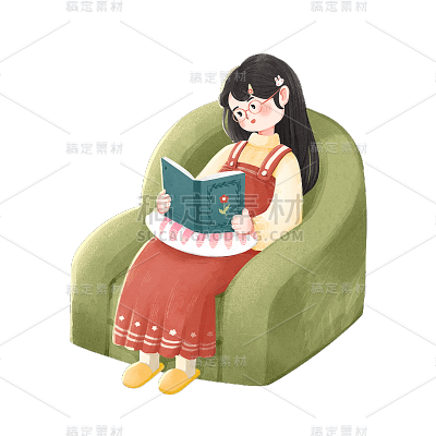 文艺女性看书贴纸