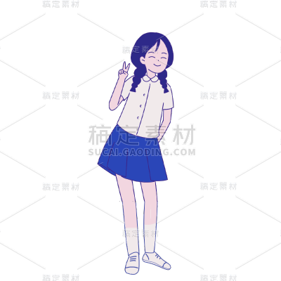 卡通感麻花辫女学生人物元素