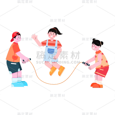 卡通扁平人物元素-跳绳