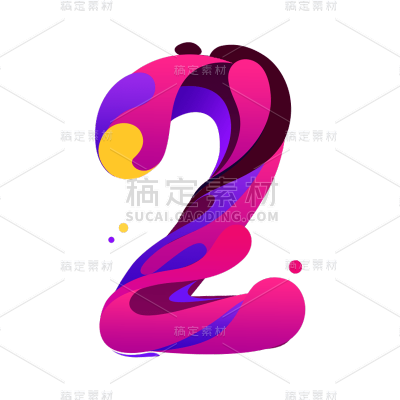 几何风倒计时数字2元素贴纸