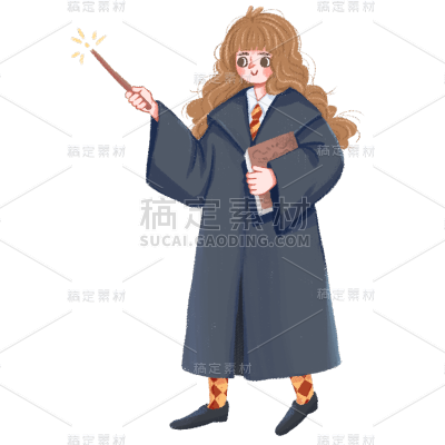 手绘-卡通魔法元素人物插画贴纸7