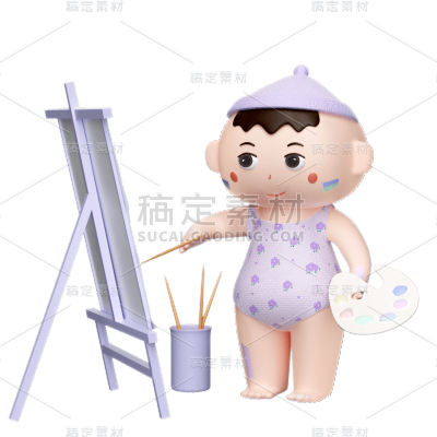 C4D-3D立体婴儿人物插画-画画