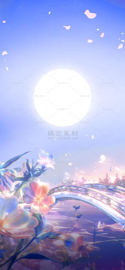 七夕情人节系列梦幻七夕月亮通用背景素材
