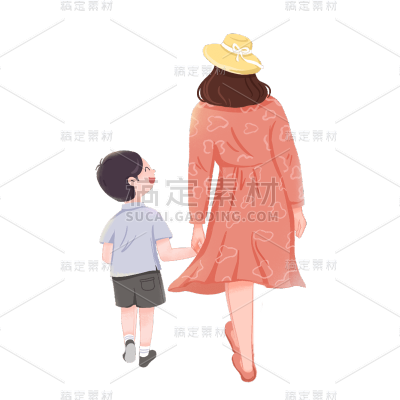 卡通感母亲节母子元素贴纸