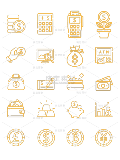 素材组合-手绘-现金纸币金融理财元素贴纸