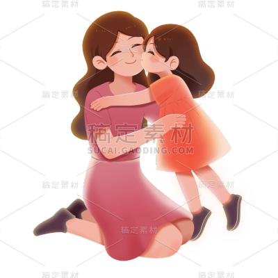 可爱清新母女插画元素贴纸