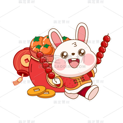 卡通感春节兔子元素贴纸