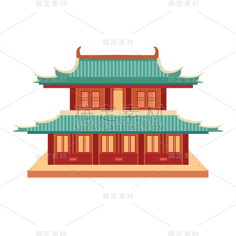 中国风-中式建筑贴纸