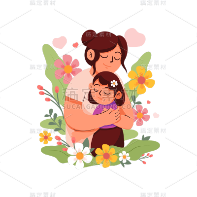 卡通感母亲节母女元素贴纸