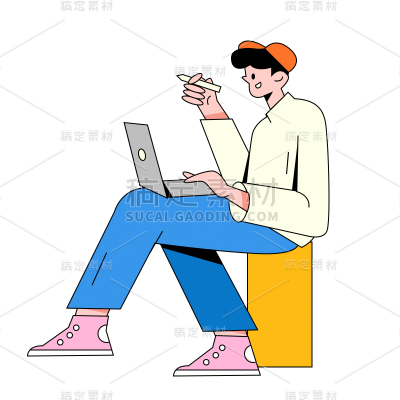 卡通感男生办公元素贴纸