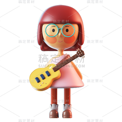 3D女孩元素贴纸-吉他
