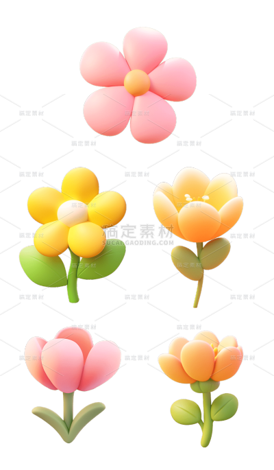 素材组合-通用软3D立体彩色花朵花卉元素贴纸素材