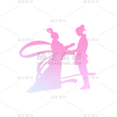 七夕情人节剪影牛郎织女人物