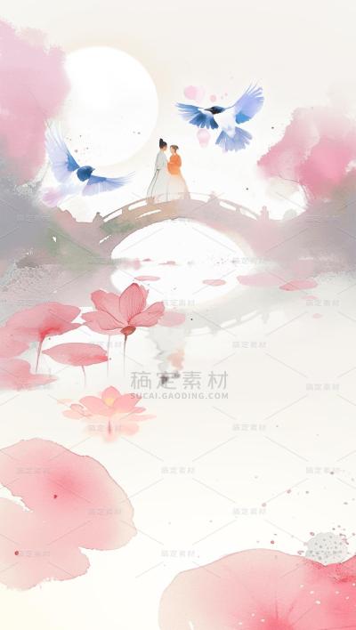 七夕情人节系列梦幻七夕月亮通用背景素材