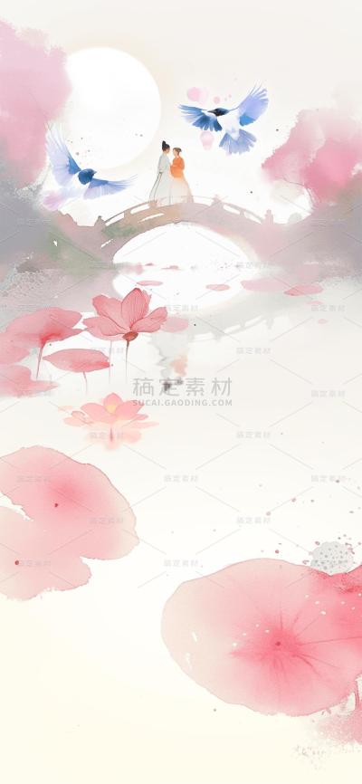 七夕情人节系列梦幻七夕月亮通用背景素材