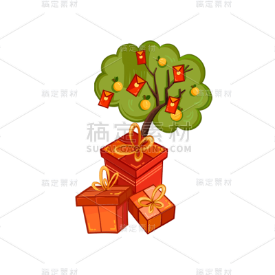 卡通感春节礼物盒元素贴纸