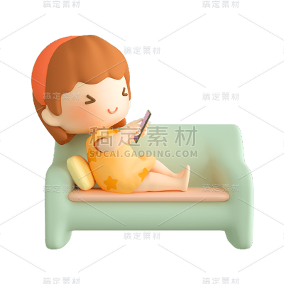 3d感女生玩手机元素贴纸