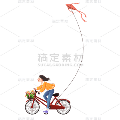 手绘风春游女生元素贴纸