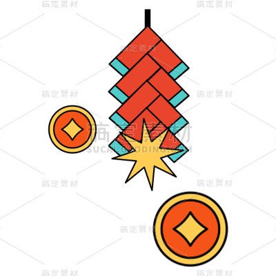 卡通感春节鞭炮元素贴纸