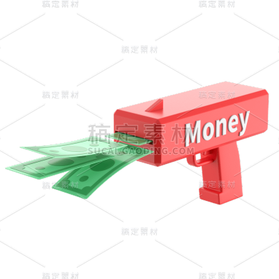 C4D-3D立体金融理财贴纸-钞票枪