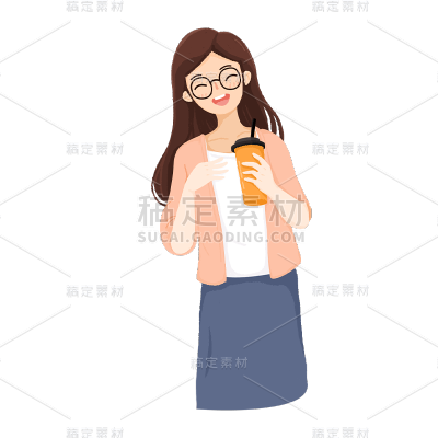 卡通感女生元素贴纸
