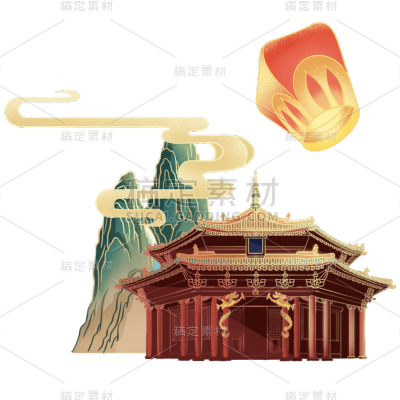 中国风中秋节塔元素贴纸