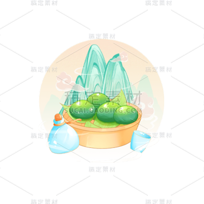 手绘清明青团元素贴纸