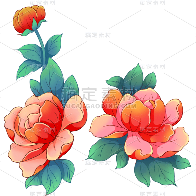 卡通感春节花元素贴纸