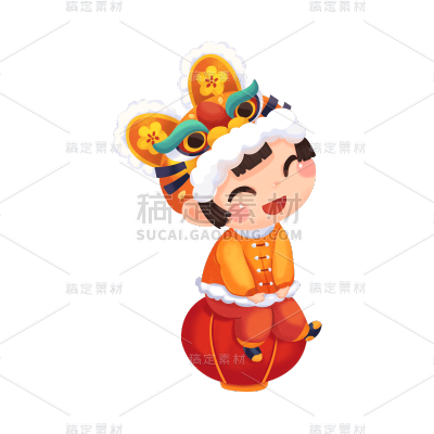 卡通感春节女孩元素贴纸