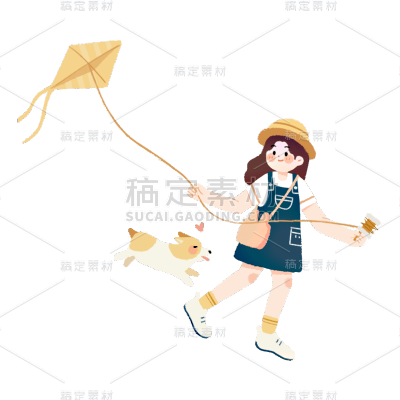 卡通感清明节女生元素贴纸