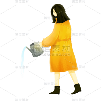 卡通感植树节女性元素贴纸