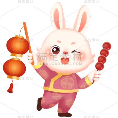 卡通感春节兔子元素贴纸