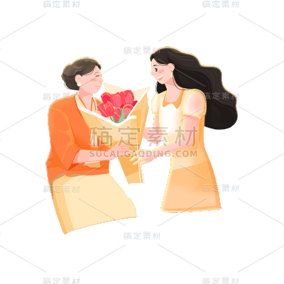 卡通感母亲节母女元素贴纸