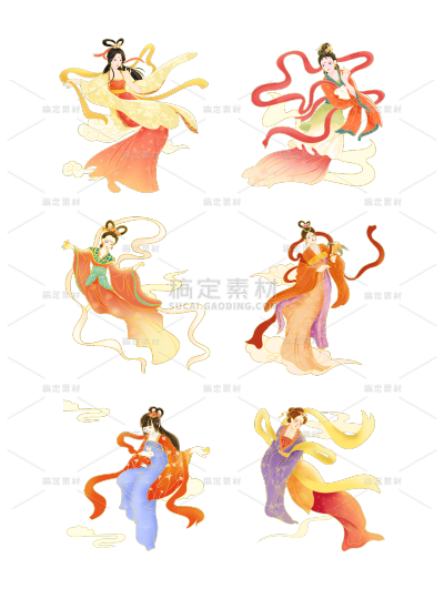 素材组合-中秋节金边中国风人物插画