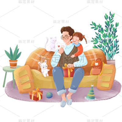 卡通感父亲节父女元素贴纸
