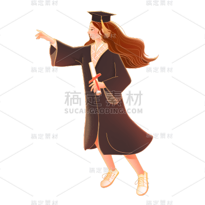 卡通感学士服人物元素
