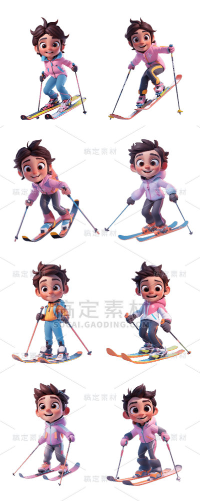 素材组合-通用3D立体冬天冬季滑雪运动人物元素素材