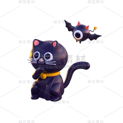 3D万圣节猫元素贴纸
