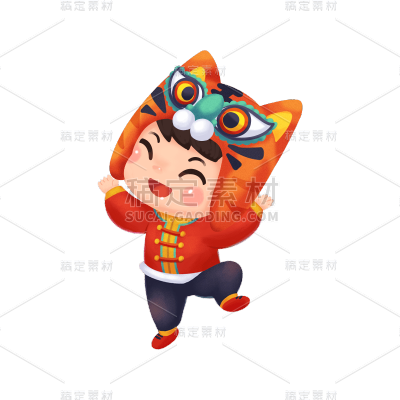 卡通感春节男孩元素贴纸