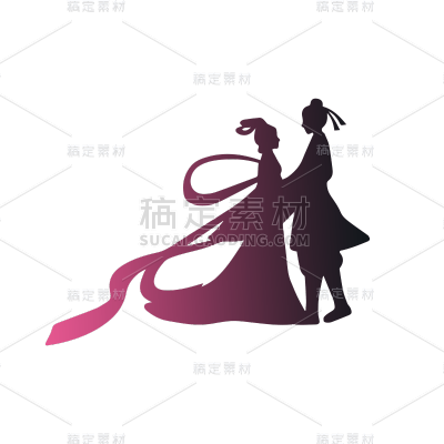 七夕情人节剪影牛郎织女人物