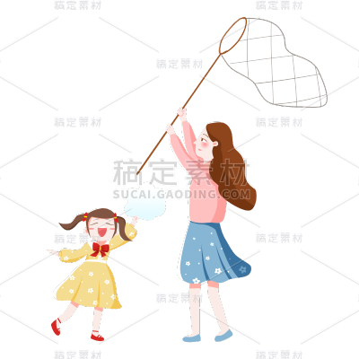 卡通感母亲节母女元素贴纸