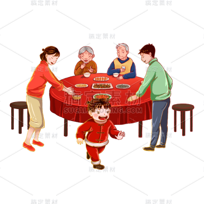 中国风春节人物场景-年夜饭