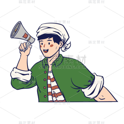 手绘扁平-人物元素-手拿喇叭通知