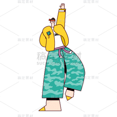 扁平风人物元素插画-举手
