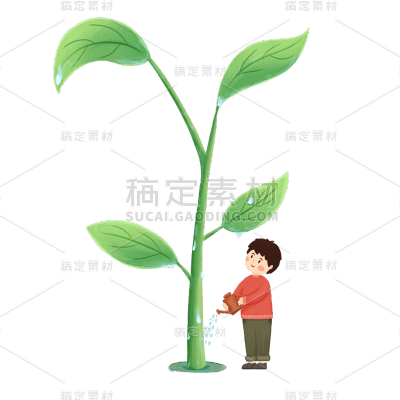 卡通感植树节男性元素贴纸
