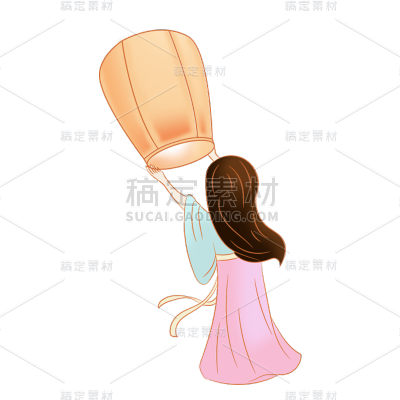 卡通感中元节女人元素贴纸