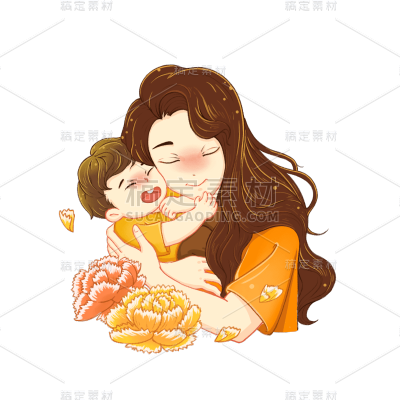 卡通感母亲节母子元素贴纸